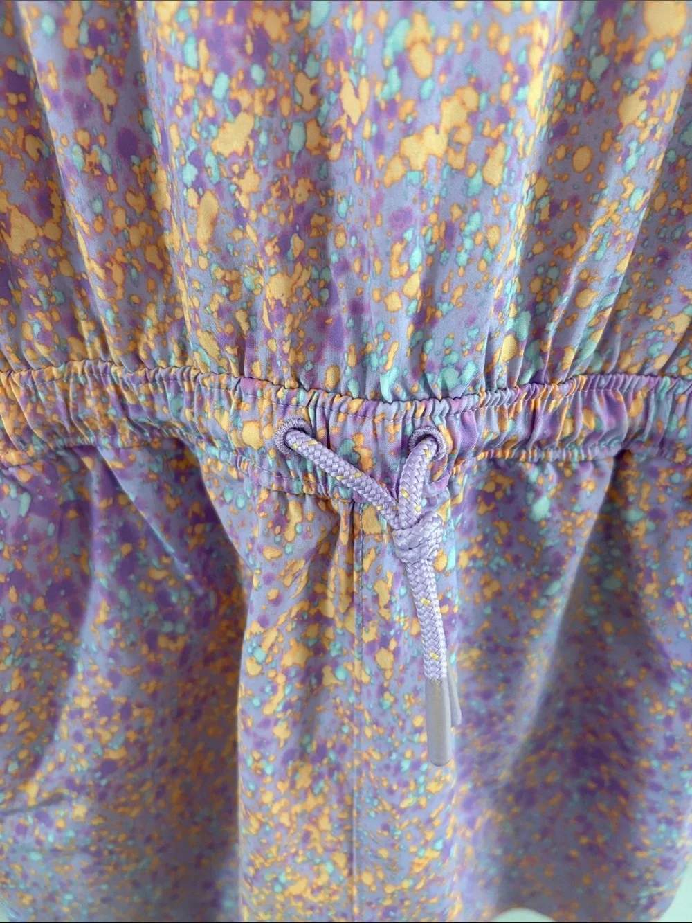 Athleta Girl lavender sleeveless orange aqua purple speckled romper Size Large
